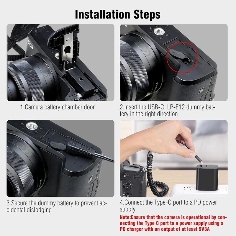 F1TP DR-E12 DC Coupler LP-E12 Dummy Battery USB Kit for Canon EOS M, M2, M10, M50, M50 Mark II, M100, M200, Kiss M M2 Cameras - Image 3